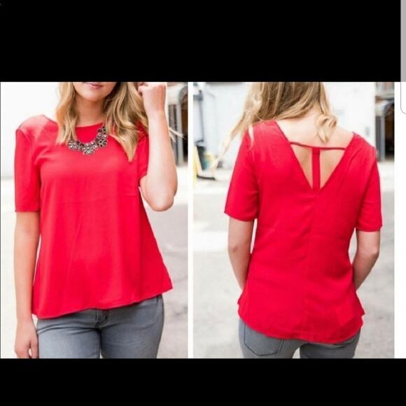 Zenana Outfitters Red T Back Woven Blouse (S, M, L) - Picture 1 of 6